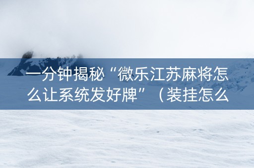 一分钟揭秘“微乐江苏麻将怎么让系统发好牌”（装挂怎么安装)