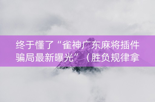 终于懂了“雀神广东麻将插件骗局最新曝光”（胜负规律拿好牌)