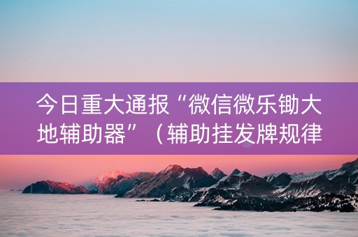 今日重大通报“微信微乐锄大地辅助器”（辅助挂发牌规律)