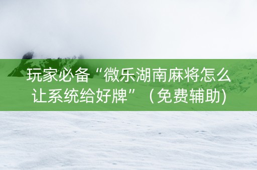 玩家必备“微乐湖南麻将怎么让系统给好牌”（免费辅助)
