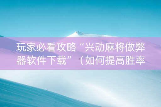 玩家必看攻略“兴动麻将做弊器软件下载”（如何提高胜率)