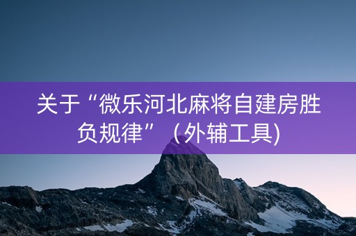 关于“微乐河北麻将自建房胜负规律”（外辅工具)