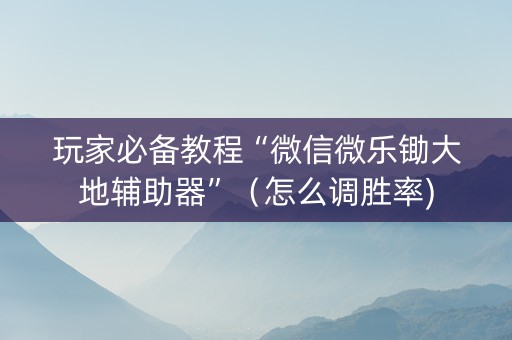 玩家必备教程“微信微乐锄大地辅助器”（怎么调胜率)