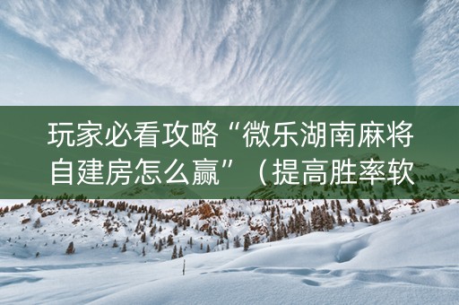 玩家必看攻略“微乐湖南麻将自建房怎么赢”（提高胜率软件)