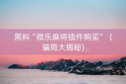 黑料“微乐麻将插件购买”（骗局大揭秘)