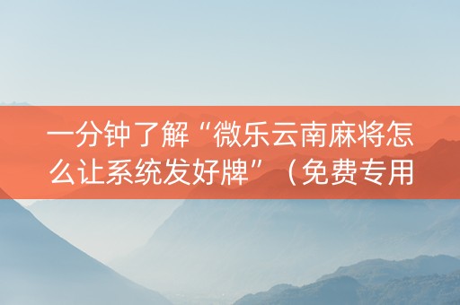 一分钟了解“微乐云南麻将怎么让系统发好牌”（免费专用神器)