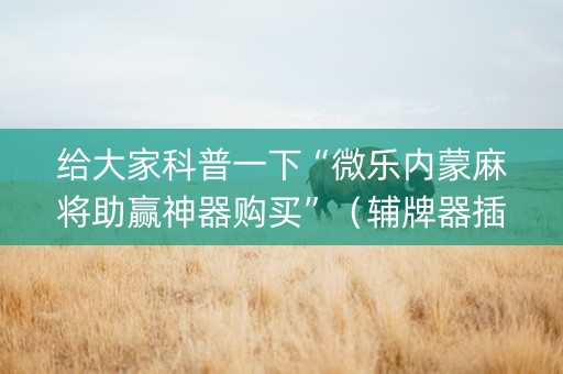 给大家科普一下“微乐内蒙麻将助赢神器购买”（辅牌器插件购买)