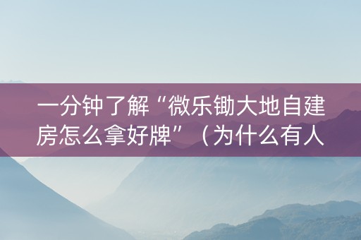 一分钟了解“微乐锄大地自建房怎么拿好牌”（为什么有人一直赢)