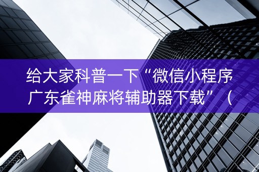 给大家科普一下“微信小程序广东雀神麻将辅助器下载”（有没有猫腻)