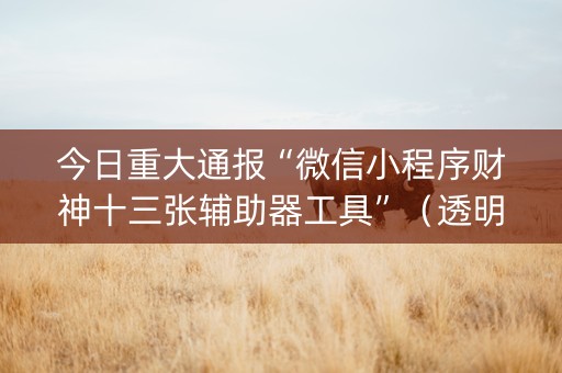 今日重大通报“微信小程序财神十三张辅助器工具”（透明挂辅助器)
