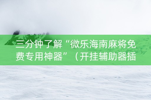 三分钟了解“微乐海南麻将免费专用神器”（开挂辅助器插件)