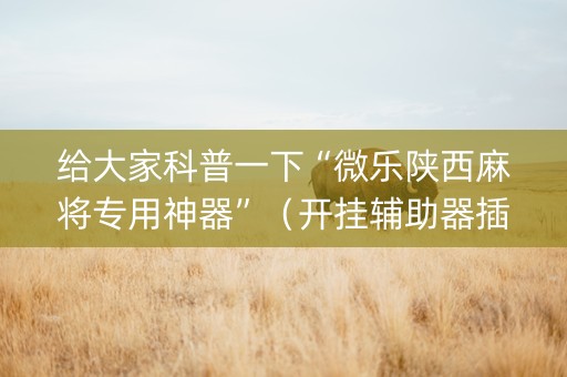 给大家科普一下“微乐陕西麻将专用神器”（开挂辅助器插件)