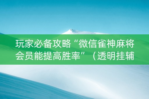 玩家必备攻略“微信雀神麻将会员能提高胜率”（透明挂辅助器)