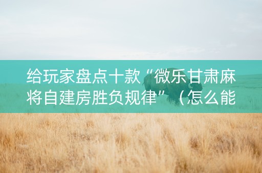 给玩家盘点十款“微乐甘肃麻将自建房胜负规律”（怎么能调好牌)