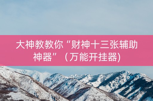 大神教教你“财神十三张辅助神器”（万能开挂器)