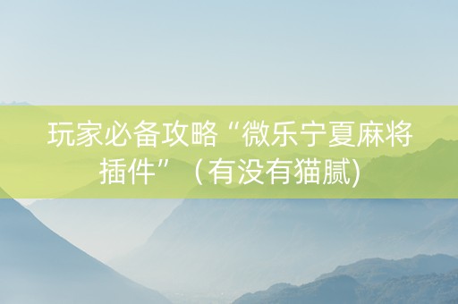 玩家必备攻略“微乐宁夏麻将插件”（有没有猫腻)