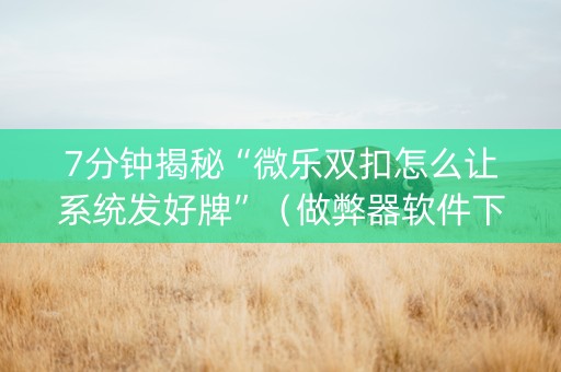 7分钟揭秘“微乐双扣怎么让系统发好牌”（做弊器软件下载)