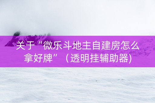 关于“微乐斗地主自建房怎么拿好牌”（透明挂辅助器)