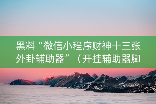 黑料“微信小程序财神十三张外卦辅助器”（开挂辅助器脚本)