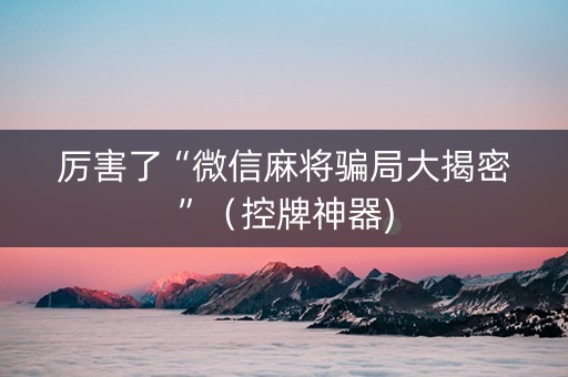 厉害了“微信麻将骗局大揭密”（控牌神器)