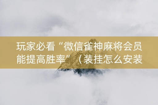 玩家必看“微信雀神麻将会员能提高胜率”（装挂怎么安装)