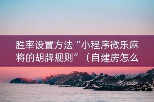 胜率设置方法“小程序微乐麻将的胡牌规则”（自建房怎么拿好牌)