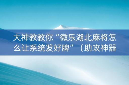 大神教教你“微乐湖北麻将怎么让系统发好牌”（助攻神器)