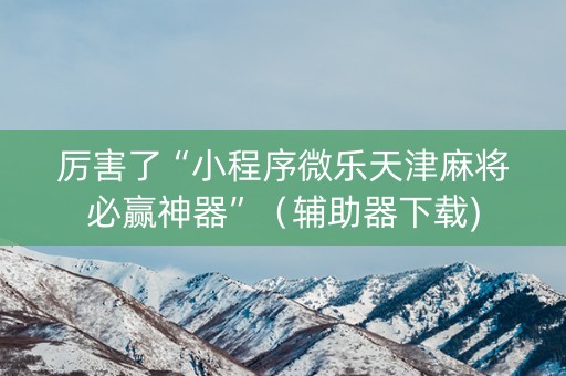 厉害了“小程序微乐天津麻将必赢神器”（辅助器下载)