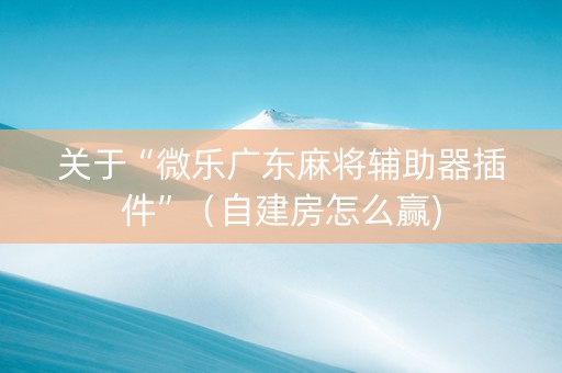 关于“微乐广东麻将辅助器插件”（自建房怎么赢)