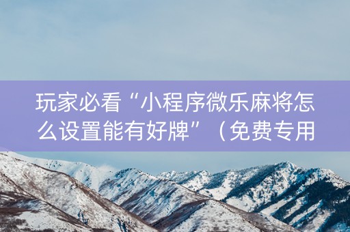 玩家必看“小程序微乐麻将怎么设置能有好牌”（免费专用神器)