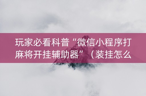 玩家必看科普“微信小程序打麻将开挂辅助器”（装挂怎么安装)