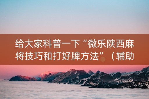 给大家科普一下“微乐陕西麻将技巧和打好牌方法”（辅助器插件)