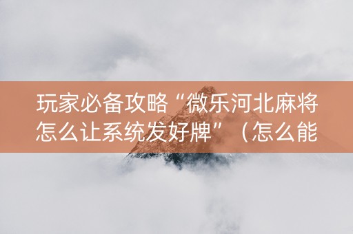 玩家必备攻略“微乐河北麻将怎么让系统发好牌”（怎么能让牌好一点)