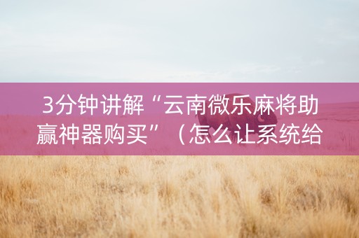 3分钟讲解“云南微乐麻将助赢神器购买”（怎么让系统给自己好牌)