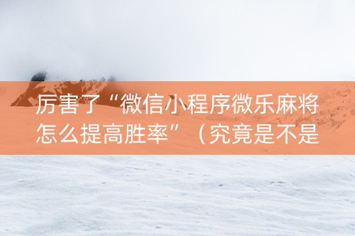厉害了“微信小程序微乐麻将怎么提高胜率”（究竟是不是有挂)