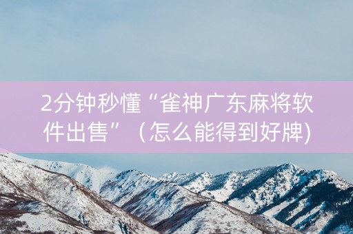 2分钟秒懂“雀神广东麻将软件出售”（怎么能得到好牌)