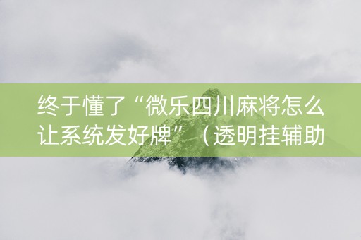 终于懂了“微乐四川麻将怎么让系统发好牌”（透明挂辅助器)
