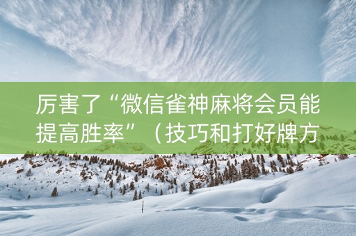 厉害了“微信雀神麻将会员能提高胜率”（技巧和打好牌方法)