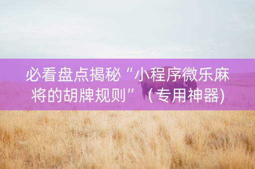 必看盘点揭秘“小程序微乐麻将的胡牌规则”（专用神器)