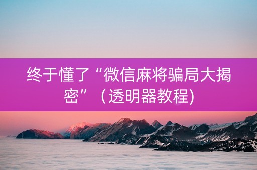 终于懂了“微信麻将骗局大揭密”（透明器教程)