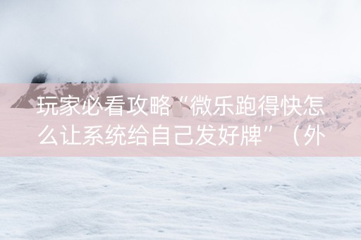 玩家必看攻略“微乐跑得快怎么让系统给自己发好牌”（外辅工具)