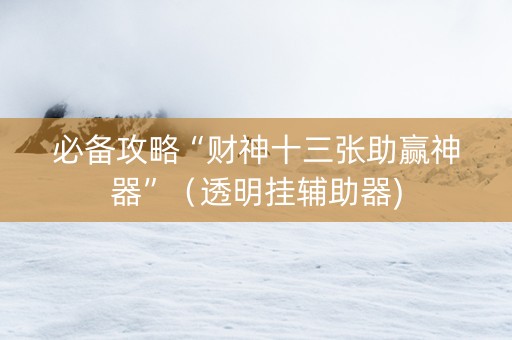 必备攻略“财神十三张助赢神器”（透明挂辅助器)