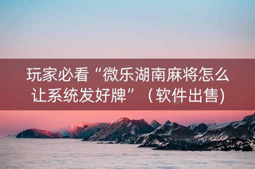 玩家必看“微乐湖南麻将怎么让系统发好牌”（软件出售)