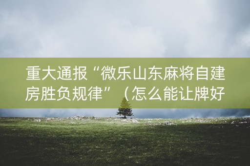重大通报“微乐山东麻将自建房胜负规律”（怎么能让牌好一点)