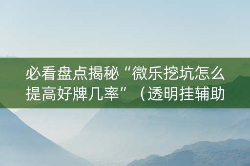 必看盘点揭秘“微乐挖坑怎么提高好牌几率”（透明挂辅助器)
