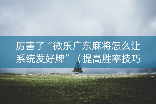 厉害了“微乐广东麻将怎么让系统发好牌”（提高胜率技巧)