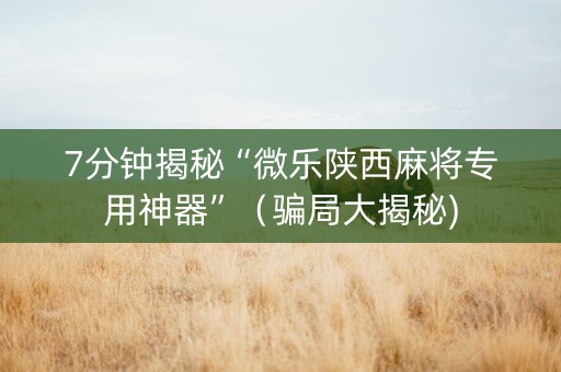 7分钟揭秘“微乐陕西麻将专用神器”（骗局大揭秘)