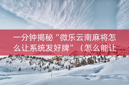 一分钟揭秘“微乐云南麻将怎么让系统发好牌”（怎么能让牌好一点)