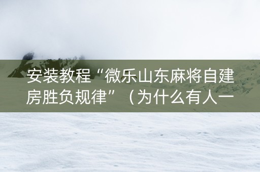 安装教程“微乐山东麻将自建房胜负规律”（为什么有人一直赢)