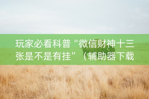 玩家必看科普“微信财神十三张是不是有挂”（辅助器下载)